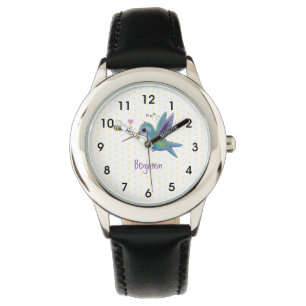 Cute bee hummingbird cartoon illustration horloge