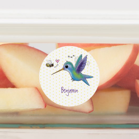 Cute bee hummingbird cartoon illustration labels (Aangebracht)