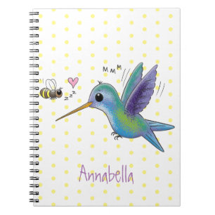 Cute bee hummingbird cartoon illustration notitieboek