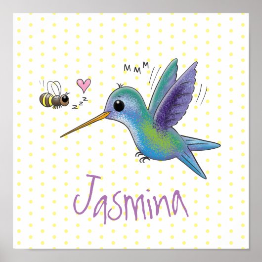 Cute bee hummingbird cartoon illustration poster (Voorkant)