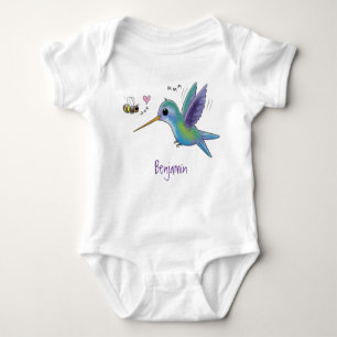 Cute bee hummingbird cartoon illustration romper