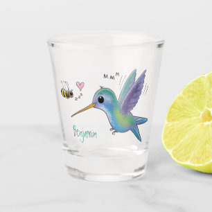 Cute bee hummingbird cartoon illustration shot glas