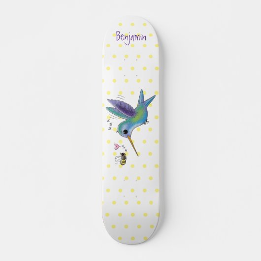 Cute bee hummingbird cartoon illustration skateboard (Voorkant)
