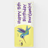 Cute bee hummingbird cartoon illustration spandoek (Verticaal)