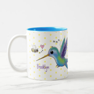Cute bee hummingbird cartoon illustration tweekleurige koffiemok
