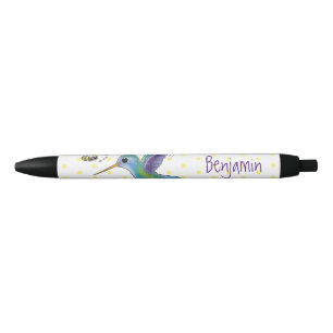 Cute bee hummingbird cartoon illustration zwarte inkt pen