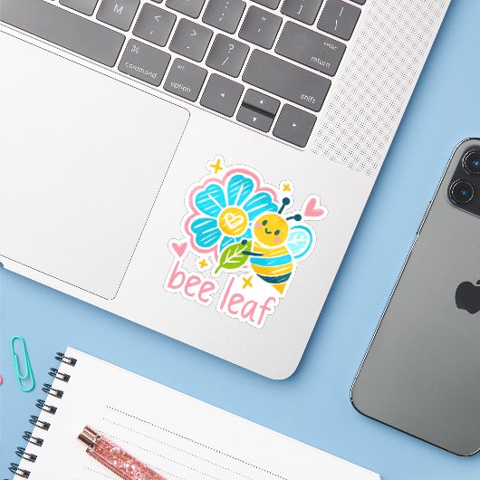 Cute Bee Leaf Floral for Teacher appreciation Sticker (Laptop met iPhone)