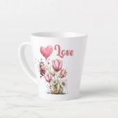 Cute Bee Love Heart & Floral  Latte Mok (Linkerhoek)
