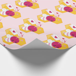 Cute Bee met roze Valentijn Hearts Pattern Cadeaupapier