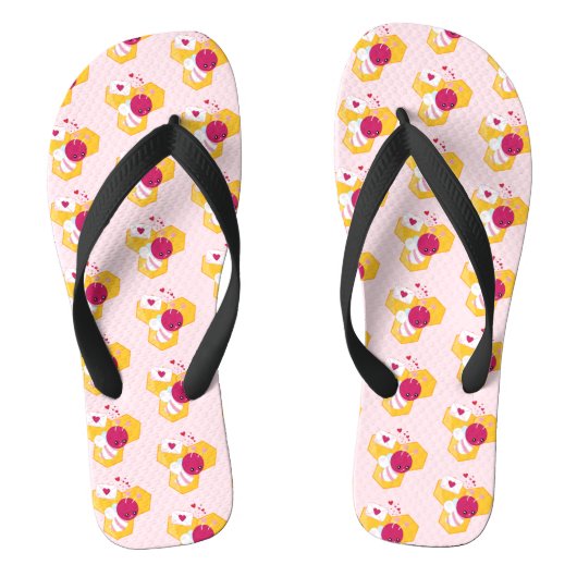 Cute Bee met roze Valentijn Hearts Pattern Teenslippers (Voetbed)