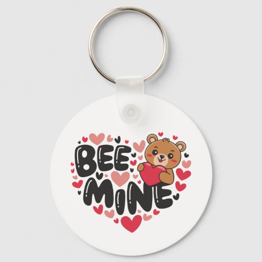 Cute Bee Mine Teddy Bear Valentine's Day Sleutelhanger (Achterkant)