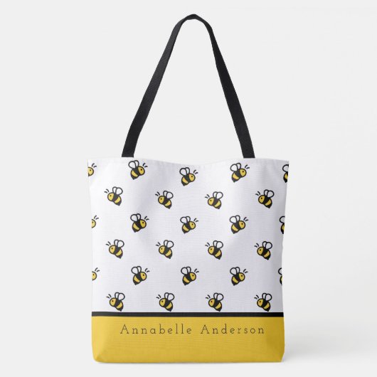 Cute Bee Pattern Personaliseren Draagtas (Achterkant)