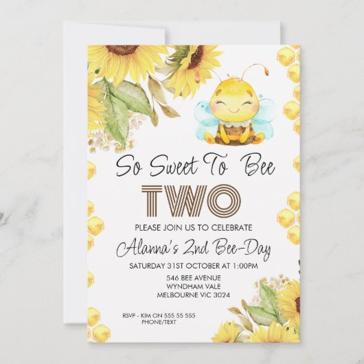 Cute Bee Sunflowers 2e Invitation anniversaire (Devant)