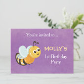 Cute Bee Thème 1er Anniversaire Carte d'invitation (Debout devant)