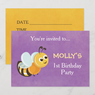 Cute Bee Thème 1er Anniversaire Carte d'invitation