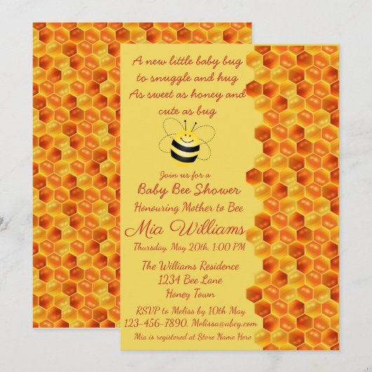 Cute Bee Theme Baby shower Invitation (Devant / Derrière)