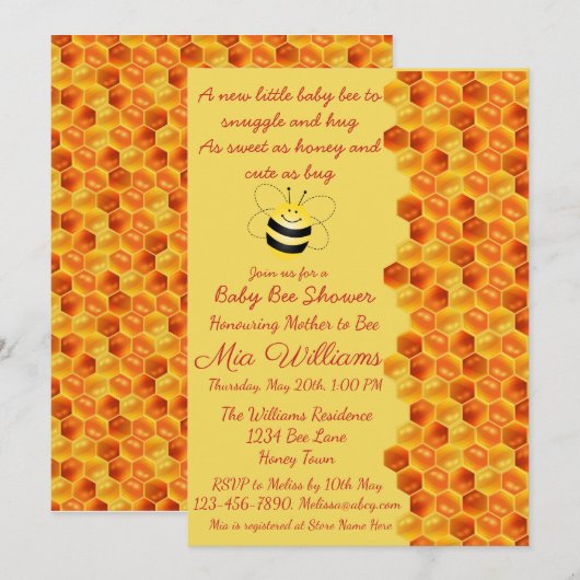 Cute Bee ThMED Baby shower Invitation Kaart (Voorkant / Achterkant)