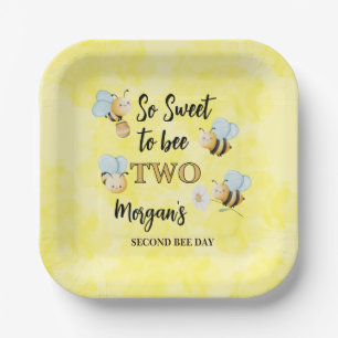 Cute Bee Twee Geel Zwart Tweede Verjaardagsfeest Papieren Bordje