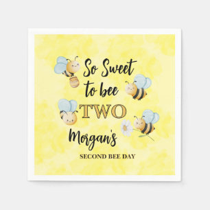 Cute Bee Twee Geel Zwart Tweede Verjaardagsfeest Servet