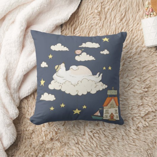 Cute Beer and Bird Illustration Scene in the Sky Kussen (Deken)