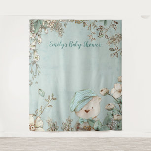 Cute Beer Bloemen Baby Shower Achtergrond portret Wandkleed