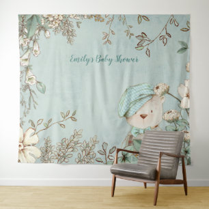 Cute Beer Bloemige Baby Shower Achtergrond landsch Wandkleed