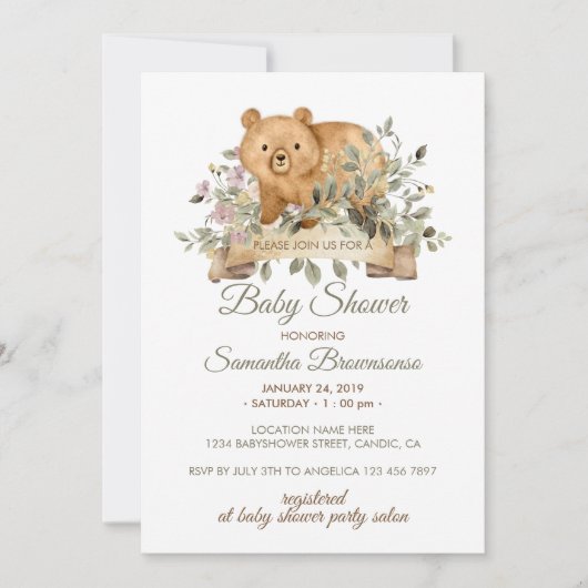 Cute Beer Botanical Ribbon Baby shower Kaart (Voorkant)