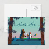 Cute Beer en Fox kayaking op een wilde bosrivier Briefkaart (Voorkant / Achterkant)