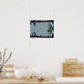 Cute Beer en Fox kayaking op een wilde bosrivier Poster (Keuken)