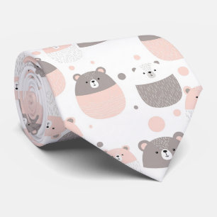 Cute Beer en Harten -- Pastelkleurige Kinderkamer Stropdas