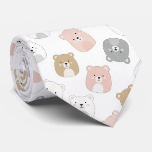 Cute Beer en Harten -- Pastelkleurige Kinderkamer Stropdas
