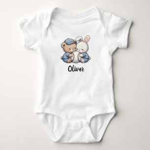Cute Beer en Konijn Honkbal Team Romper