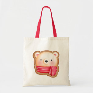 Cute Beer Face in een Red Scarf kerstkoekje Tote Bag