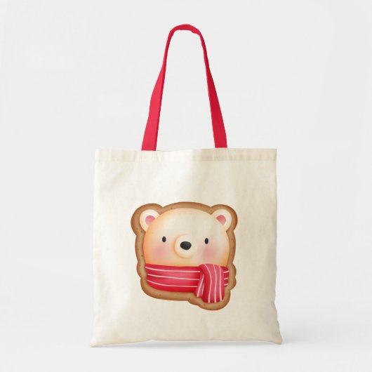 Cute Beer Face in een Red Scarf kerstkoekje Tote Bag (Voorkant)