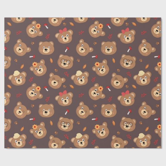 Cute Beer Face Pattern | Bruin Cadeaupapier (Vlak)