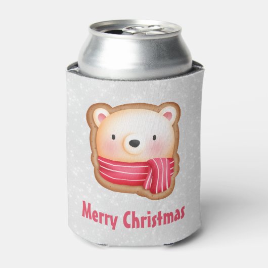 Cute Beer Face Red Scarf en Rosy Cheeks Kerstmis Blikjeskoeler (Blikje Voorkant)