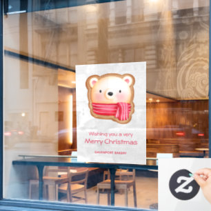 Cute Beer Face Red Scarf en Rosy Cheeks Kerstmis Raamsticker