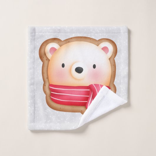 Cute Beer Face Red Scarf & Rosy Cheeks Pattern Bad Handdoek (Wasdoekje)