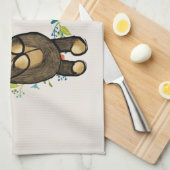 Cute Beer, Gele Bloem en Breedmonogram Theedoek (Quarter Fold)