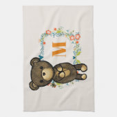 Cute Beer, Gele Bloem en Breedmonogram Theedoek (Verticaal)