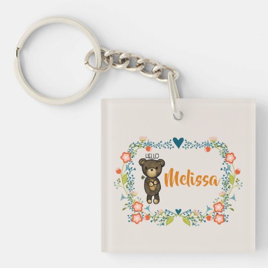 Cute Beer, gele bloem en zwavel Sleutelhanger (Voorkant)
