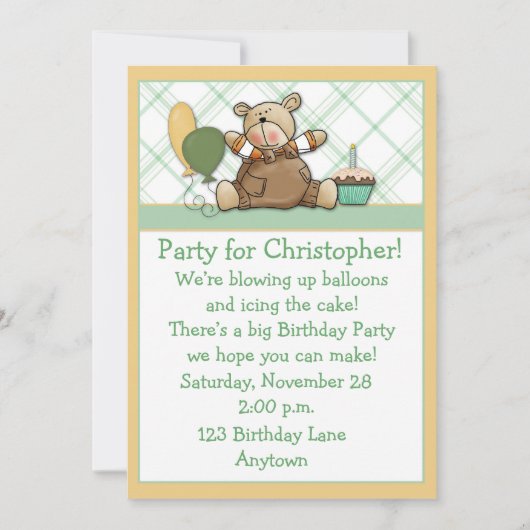 Cute Beer Green Birthday Invitation Kaart (Voorkant)