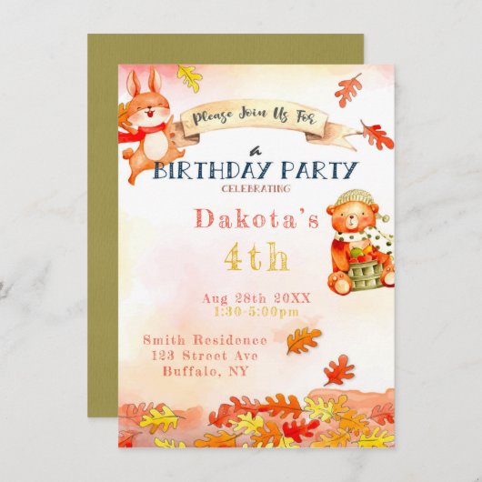 Cute Beer Herfst najaar uitnodiging 2 (Voorkant / Achterkant)