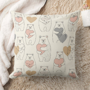 Cute Beer met Hart -- Pastelkleurige Kinderkamer ( Kussen