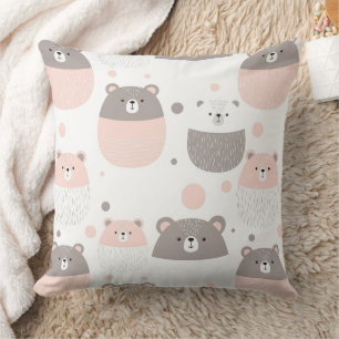 Cute Beer met Hart -- Pastelkleurige Kinderkamer ( Kussen