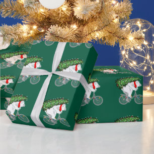 Cute Beer met kerstboomcadeaus voor fietsers Cadeaupapier