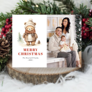 Cute Beer Prettig Kerst Foto Vakantie Ansichtkaart Feestdagenkaart