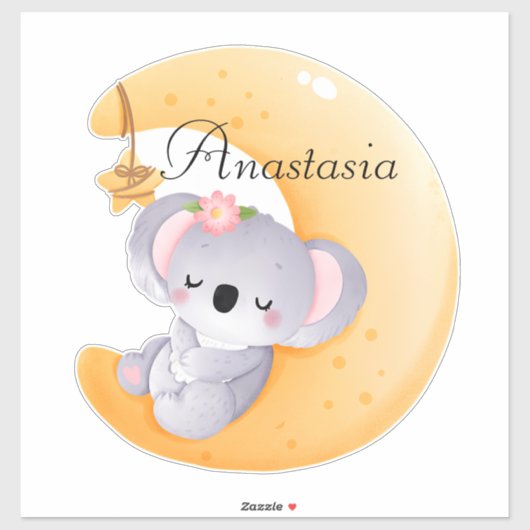 Cute beer slaapt op de maan met de naam van het ki sticker (Vel)