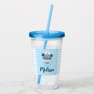 Cute Beer verpleegster die een medisch masker draa Acryl Drinkbeker