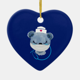 Cute Beer verpleegster die een medisch masker draa Keramisch Ornament